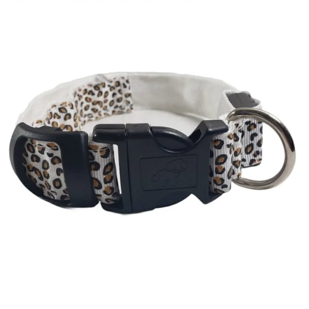 Animal Print Dog Collar with 3 Settings White LED